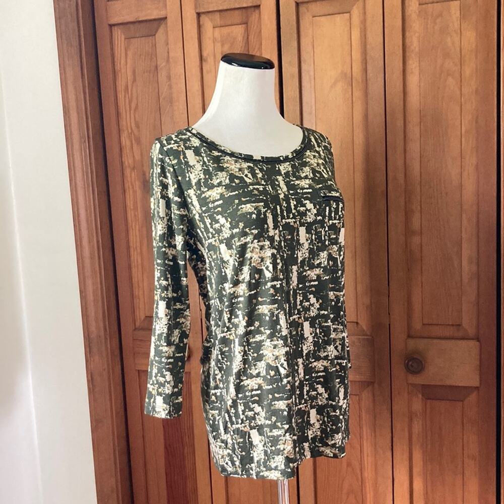 Cato Green & Cream Pullover Top, Size S
